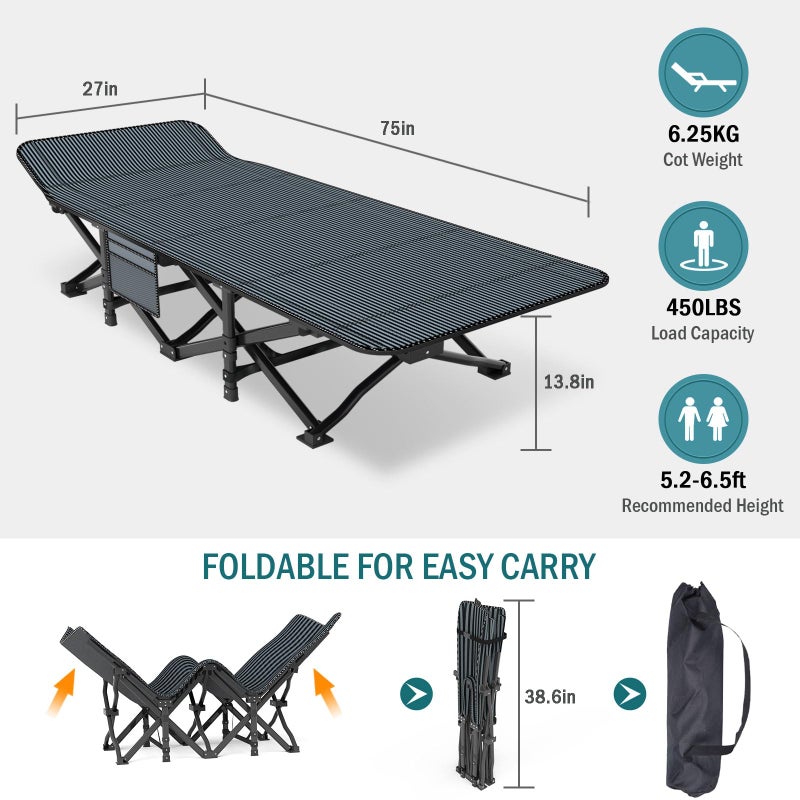 Mopaicot Camping Cot for Adults, Folding Bed with Comfortable Cushion, Tent Portable Sleeping Bed with Carry Bag for Camp, Office Use, Outdoor, Traveling Supports 450 lbs - Image 5