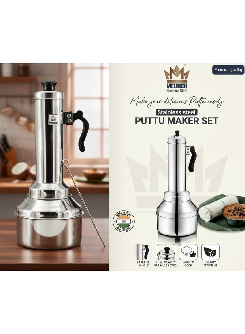 MELRICH Premium Stainless Steel Puttu Maker Puttu Kutti Set. Durable Mirror Finish Steamer with Pot & Holed Base. Rust-Resistant Traditional South Indian Breakfast Maker. Induction & Gas Stove Compatible - Image 2
