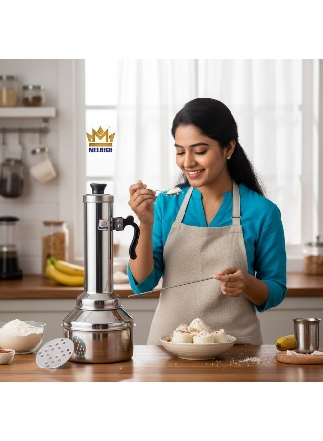 MELRICH Premium Stainless Steel Puttu Maker Puttu Kutti Set. Durable Mirror Finish Steamer with Pot & Holed Base. Rust-Resistant Traditional South Indian Breakfast Maker. Induction & Gas Stove Compatible - Image 3