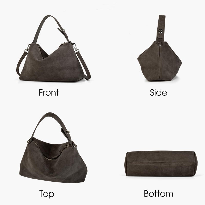 DONNAIN Premium Suede Leather Crossbody Bags for Women, Slouchy Suede Shoulder Bag with Adjustable Strap and Tote Handbag (New Taupe) - Image 4