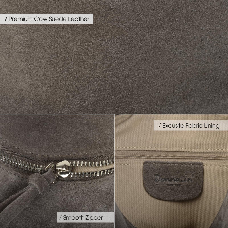 DONNAIN Premium Suede Leather Crossbody Bags for Women, Slouchy Suede Shoulder Bag with Adjustable Strap and Tote Handbag (New Taupe) - Image 5