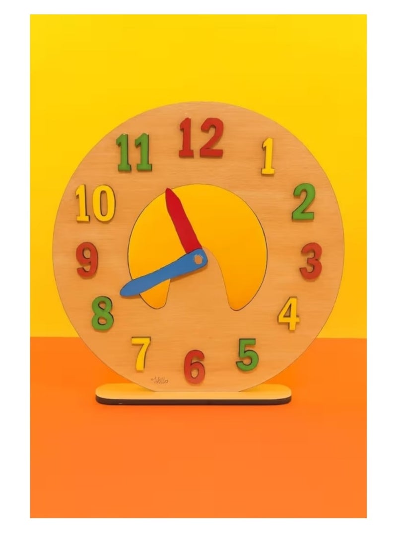Wooden Educational Clock for Children – Learn to Tell Time Easily – Bright Colors and Moving Hands – Montessori Toy for Developing Skills (Multi-Colored) - Image 2