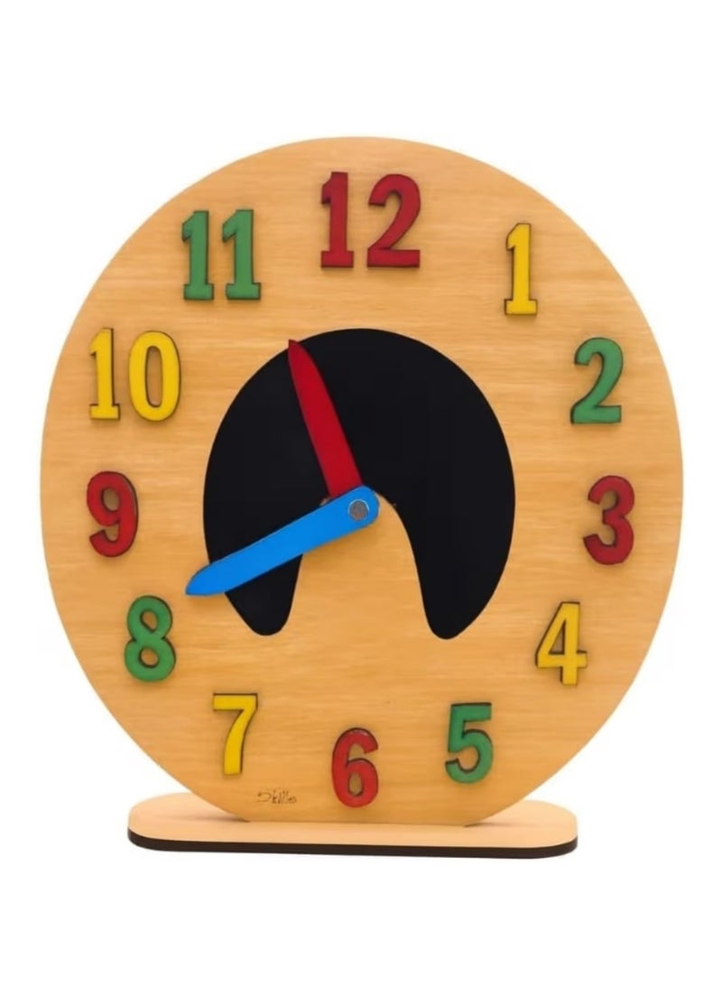 Wooden Educational Clock for Children – Learn to Tell Time Easily – Bright Colors and Moving Hands – Montessori Toy for Developing Skills (Multi-Colored) - Image 1