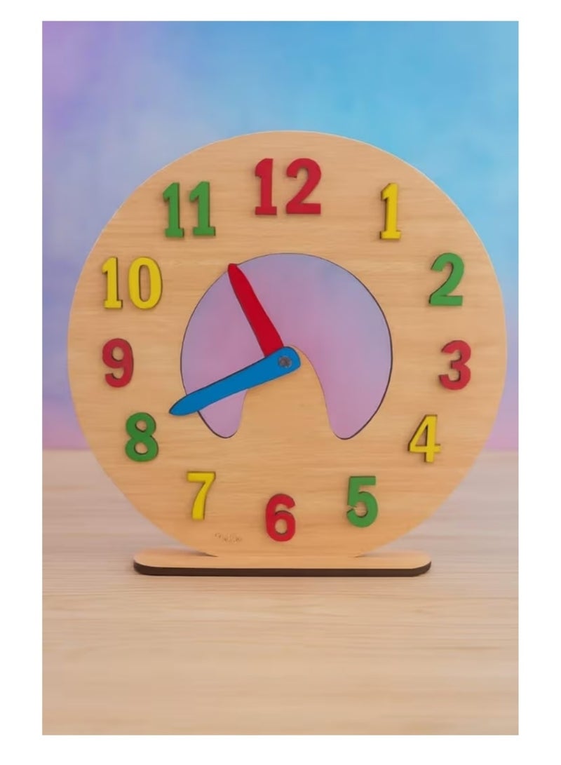Wooden Educational Clock for Children – Learn to Tell Time Easily – Bright Colors and Moving Hands – Montessori Toy for Developing Skills (Multi-Colored) - Image 3