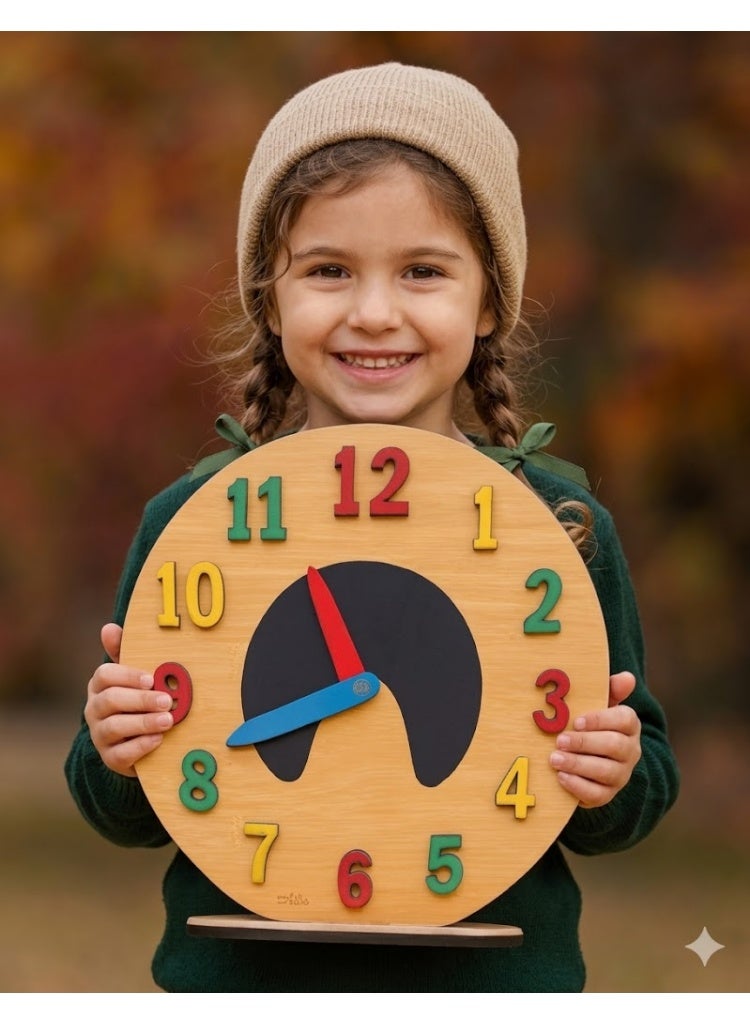Wooden Educational Clock for Children – Learn to Tell Time Easily – Bright Colors and Moving Hands – Montessori Toy for Developing Skills (Multi-Colored) - Image 4
