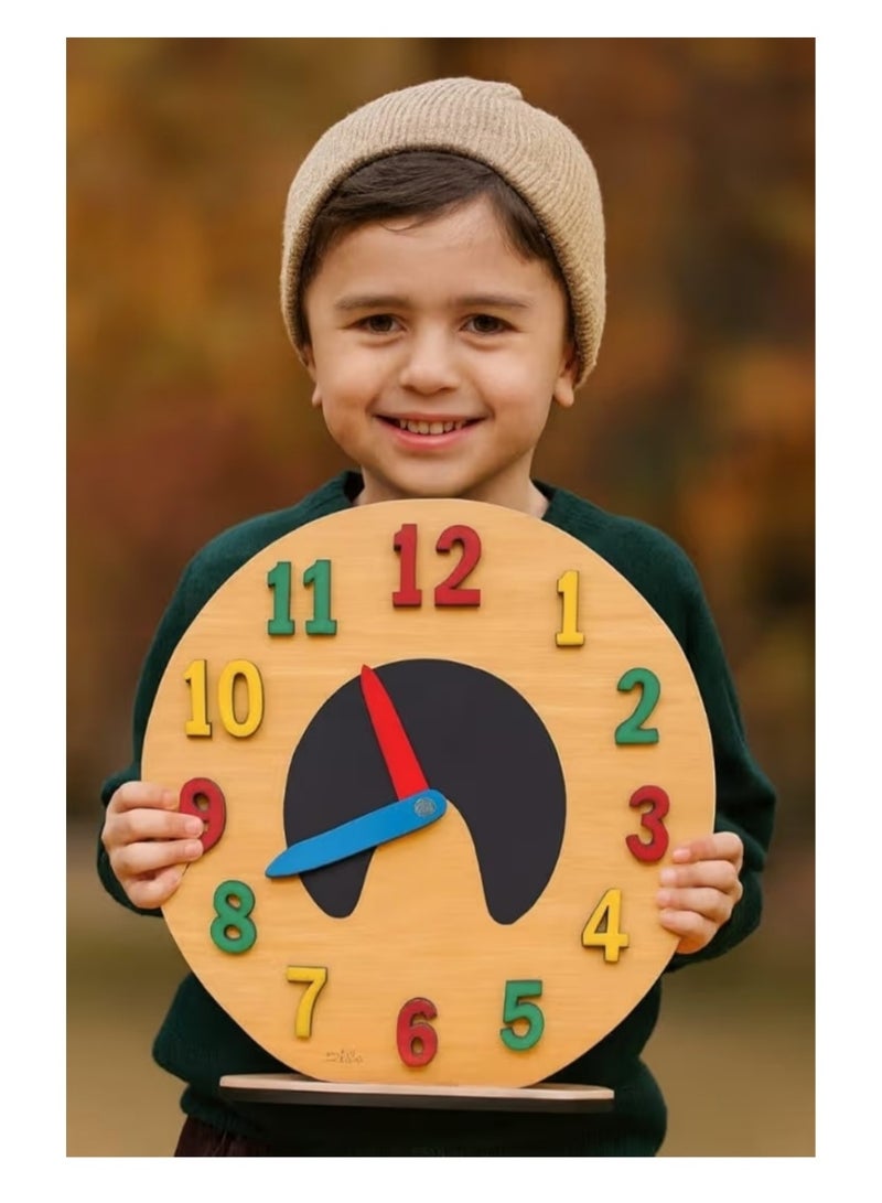 Wooden Educational Clock for Children – Learn to Tell Time Easily – Bright Colors and Moving Hands – Montessori Toy for Developing Skills (Multi-Colored) - Image 5