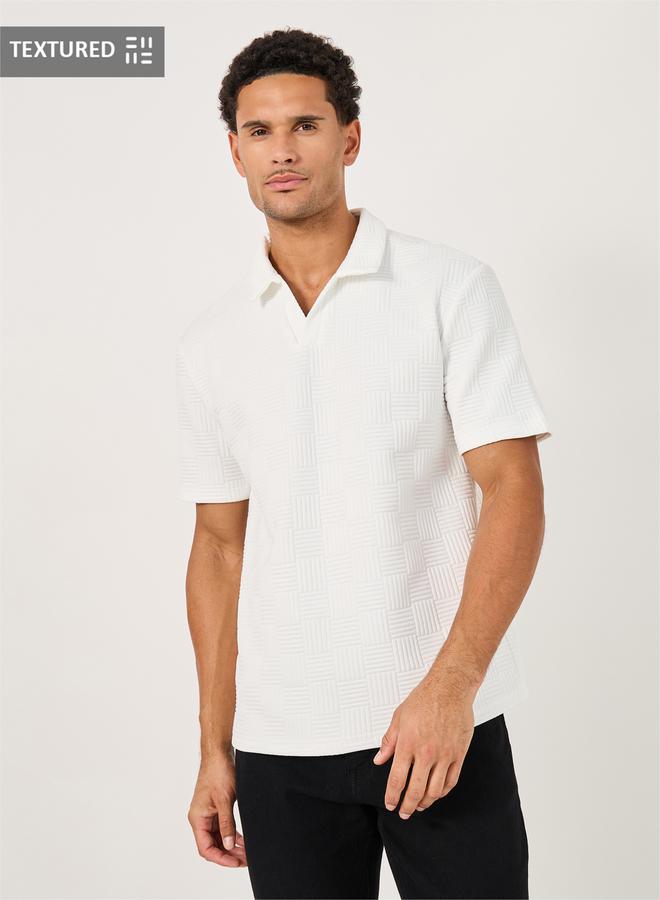 Styli Quilted Texture Revere Collar Relaxed Polo - Image 1