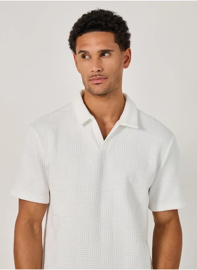 ستايلي Quilted Texture Revere Collar Relaxed Polo