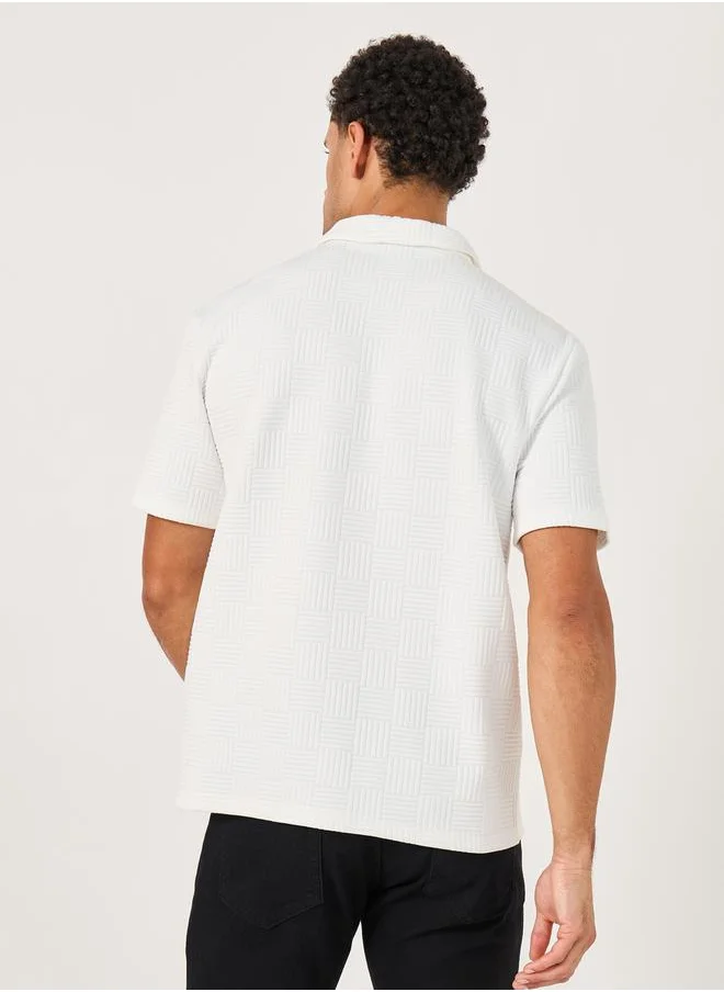 ستايلي Quilted Texture Revere Collar Relaxed Polo