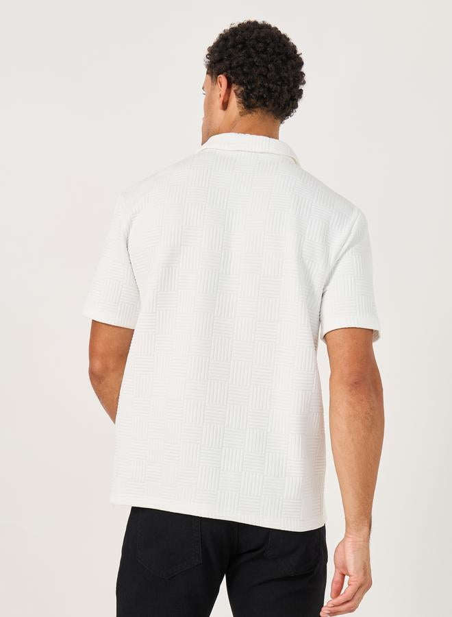 Styli Quilted Texture Revere Collar Relaxed Polo - Image 5