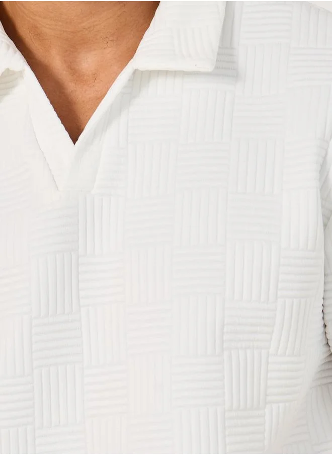 ستايلي Quilted Texture Revere Collar Relaxed Polo