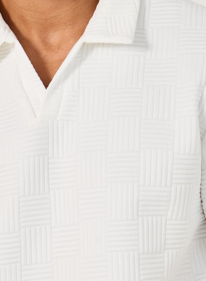 Styli Quilted Texture Revere Collar Relaxed Polo - Image 4
