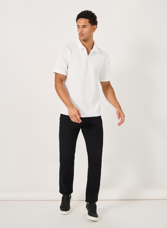Styli Quilted Texture Revere Collar Relaxed Polo - Image 2