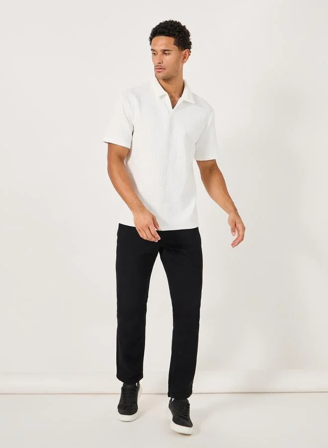 Styli Styli Quilted Texture Revere Collar Relaxed Polo