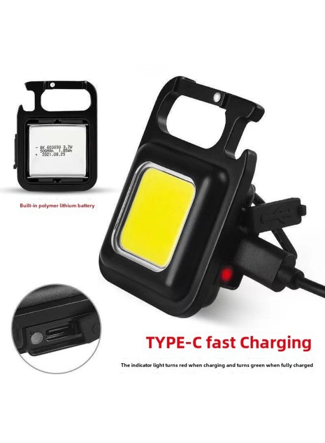 Mini Keychain Flashlight Type-c Charging Outdoor Camping Car Repair Multi-function Cob Work Light Portable Handheld Torch-Color:Black Classic 500 MA  - Image 1
