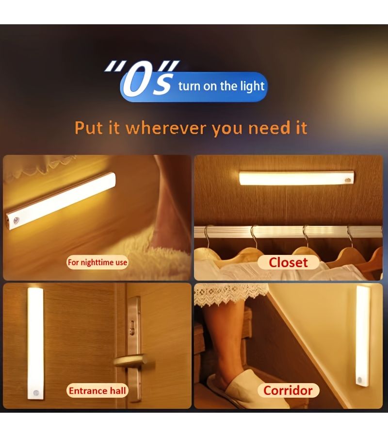 Warm Light Motion Sensor Under Cabinet LED Light USB Rechargeable Magnetic Strip 20cm - Image 5