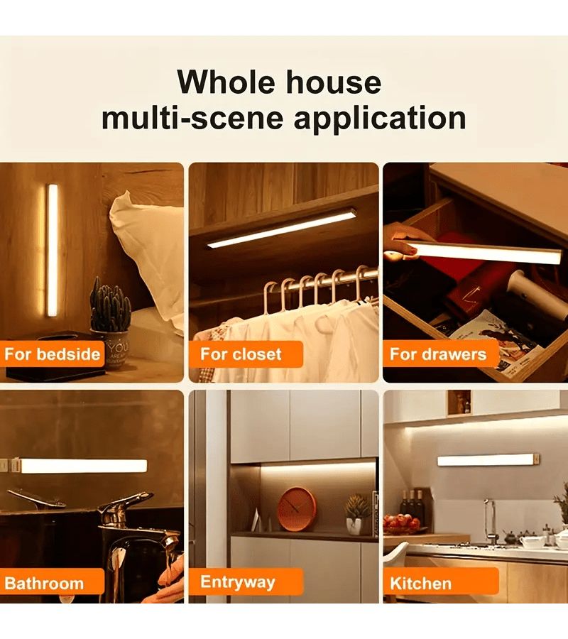 Warm Light Motion Sensor Under Cabinet LED Light USB Rechargeable Magnetic Strip 20cm - Image 2