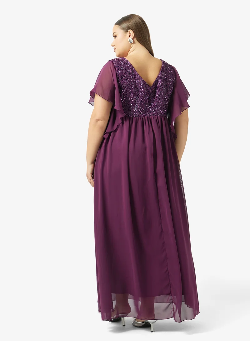 ايلا بلس فستان - بياقة لامعة للمقاسات الكبيرة