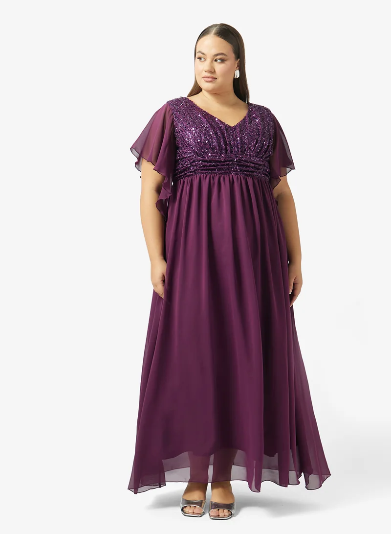 Plus Size Shimmer Bodice A-line Dress
