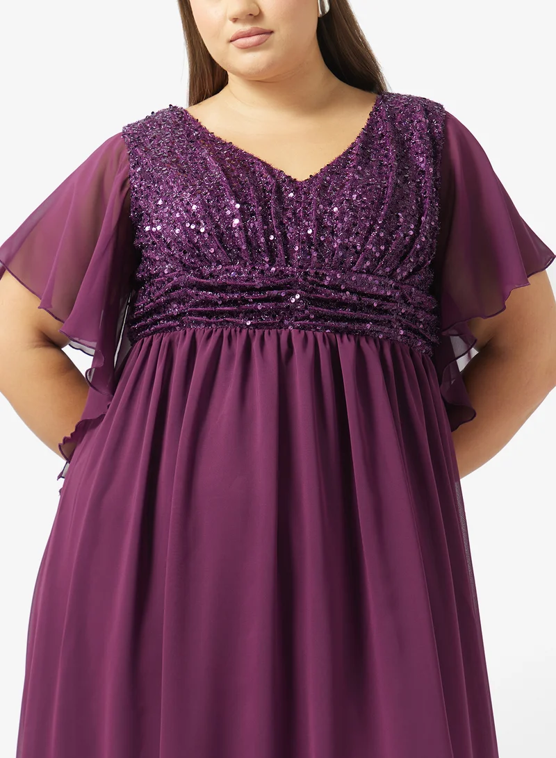 Ella Plus  Plus Size Shimmer Bodice A-line Dress for Women | Best Price UAE