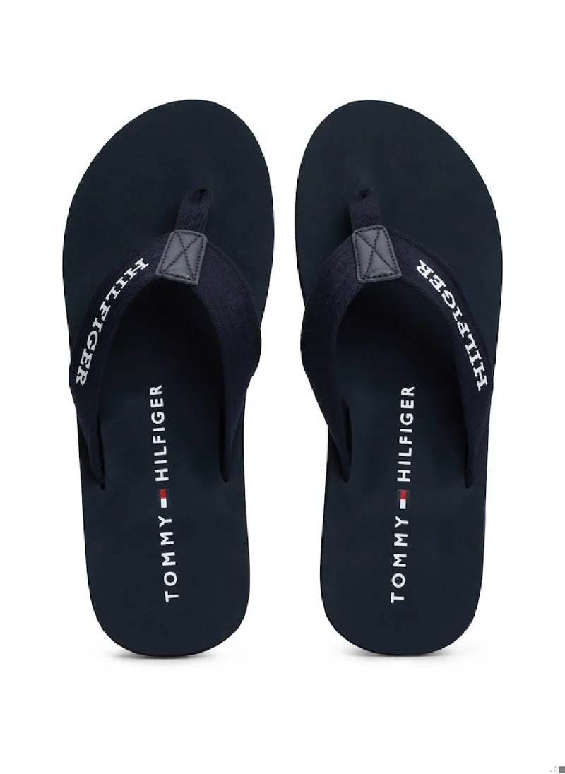 TOMMY HILFIGER Men's Logo Webbing Strap Flip-Flops - Polyester, Blue