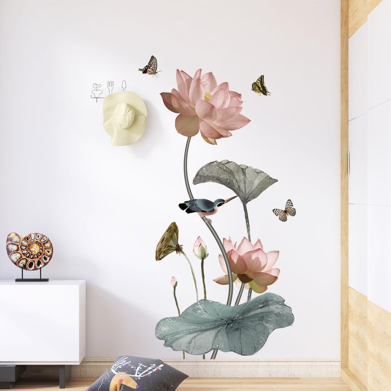 CNUSER 3D Wall Stickers DIY Flower Wall Decal Removable Waterproof Wall Art Decor for Bedroom Living Room Offices Home Decoration (Lotus Butterfly) - Image 5