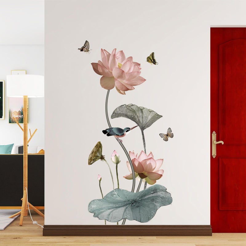 CNUSER 3D Wall Stickers DIY Flower Wall Decal Removable Waterproof Wall Art Decor for Bedroom Living Room Offices Home Decoration (Lotus Butterfly) - Image 2