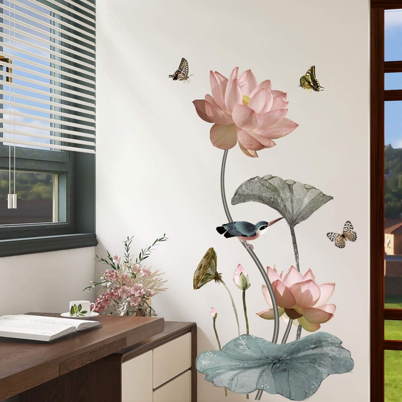 CNUSER 3D Wall Stickers DIY Flower Wall Decal Removable Waterproof Wall Art Decor for Bedroom Living Room Offices Home Decoration (Lotus Butterfly) - Image 1