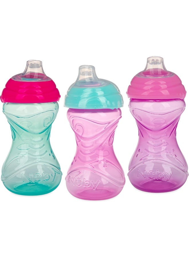 Nuby 3 Piece No-Spill Easy Grip Cup with Soft Flex Spout, Clik It Lock Feature, Girl, 10 Ounce - Image 1