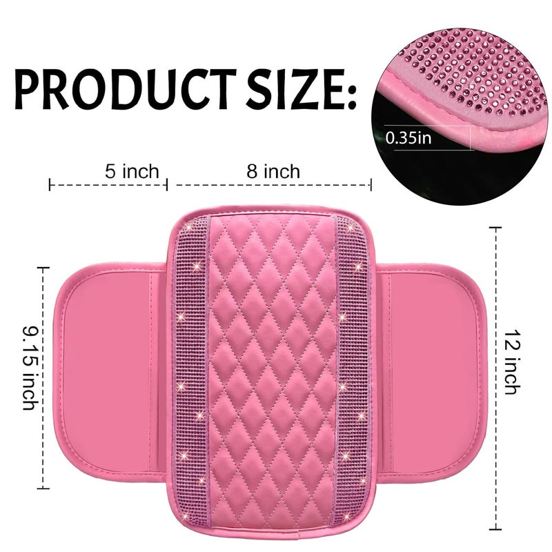 NBTEPEM Bling Pink Car Center Console Cover, Leather Car Arm Rest Cover with 2 Storage Bags, Universal Auto Armrest Protector Storage Box, Pink Bling Accessories Interior for Most Vehicles - Image 2