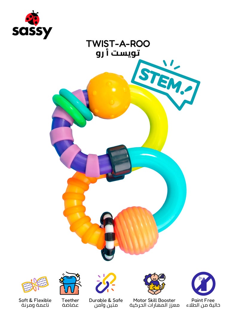 Sassy Twist-a-Roo Flexible Teether Rattle for Babies - Colorful, BPA-Free, Develops Dexterity & Soothes Gums, Ideal for 3+ Months, Safe, Soft, and Easy to Grip Toy - Image 1