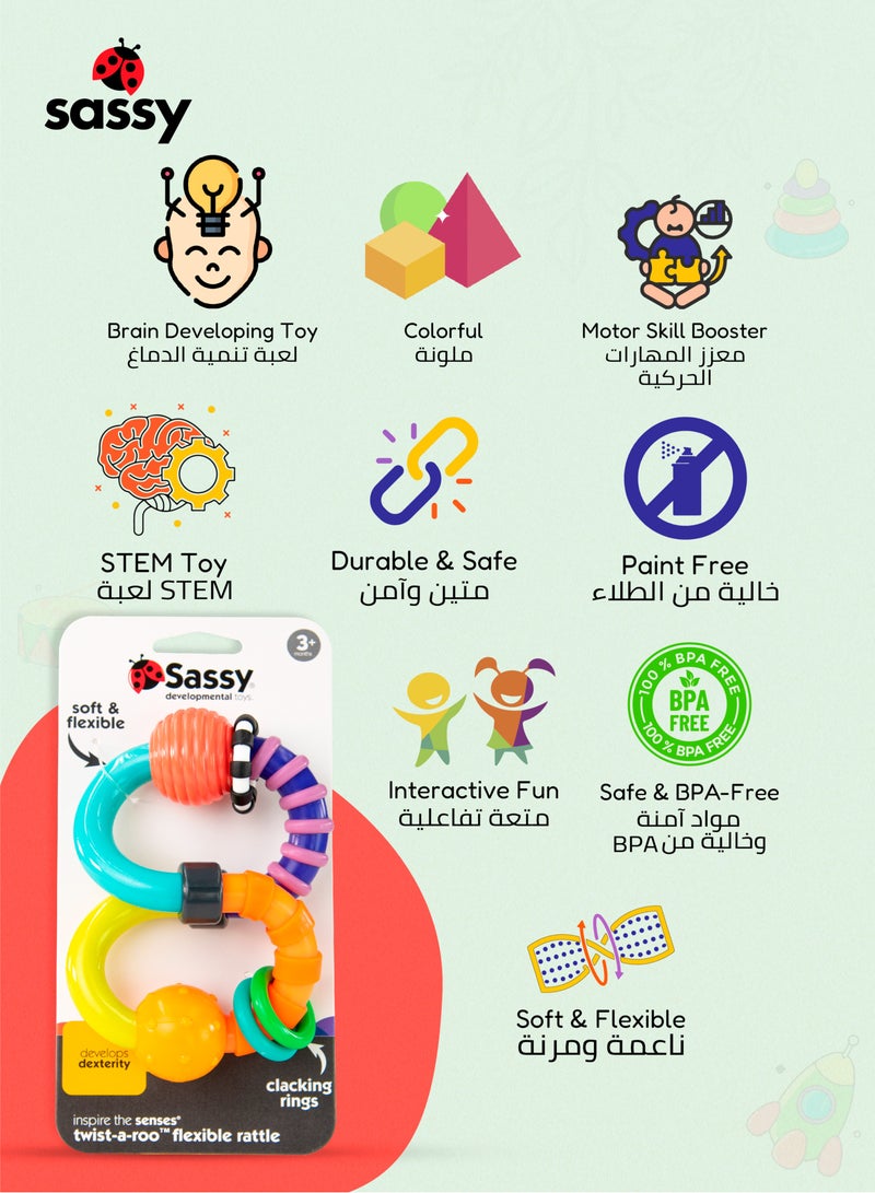 Sassy Twist-a-Roo Flexible Teether Rattle for Babies - Colorful, BPA-Free, Develops Dexterity & Soothes Gums, Ideal for 3+ Months, Safe, Soft, and Easy to Grip Toy - Image 3