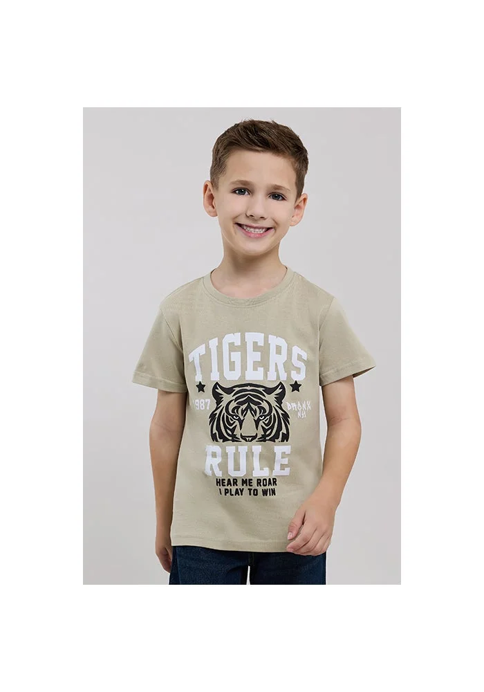 أر أند بي Printed T-Shirt with Crew Neck and Short Sleeves