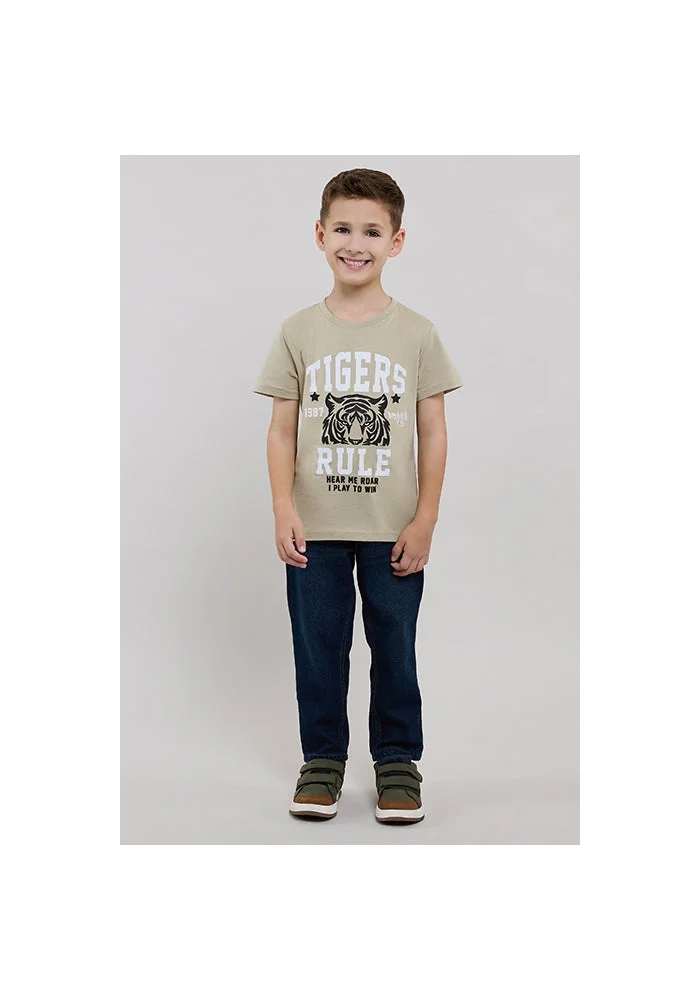 أر أند بي Printed T-Shirt with Crew Neck and Short Sleeves