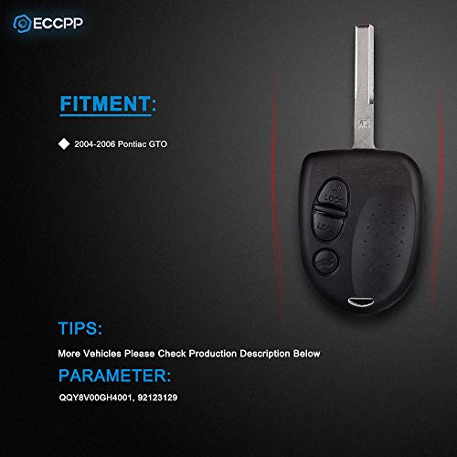 ECCPP غلاف مفتاح التحكم عن بُعد بدون قطع لسيارة بونتياك جي تي أو 04-2006 QQY8V00GH4001 (عبوة من 2) - Image 2