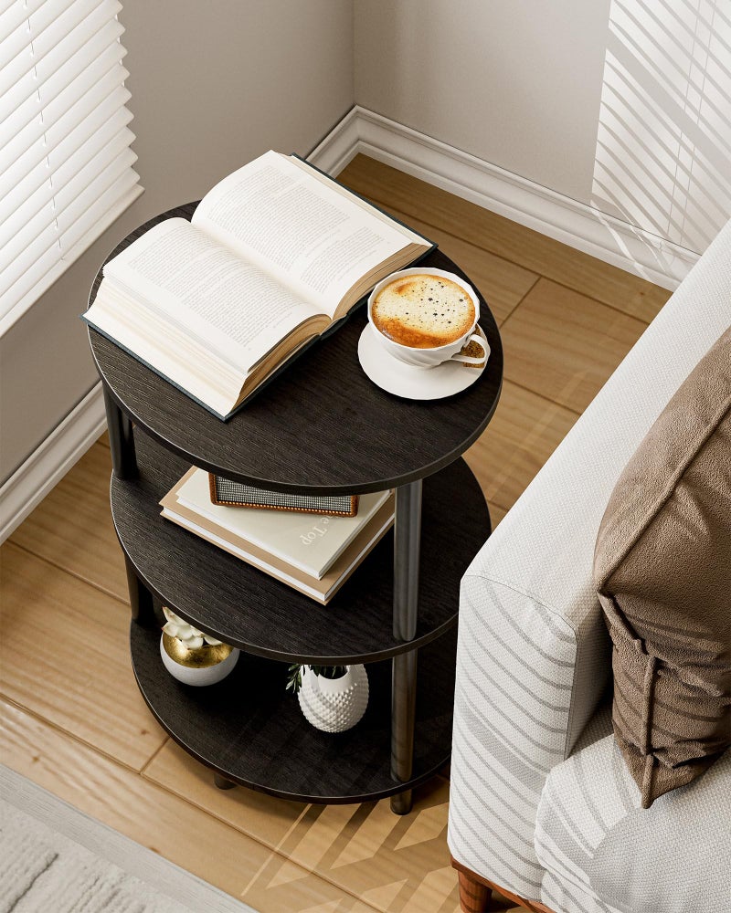 RISWER Small Round Side Table - 3-Tier Oval Accent Table for Small Spaces, Rustic Wood and Metal Couch End Table, Nightstand for Bedroom or End Table Living Room, Easy to Assemble, Charcoal Wenge - Image 4