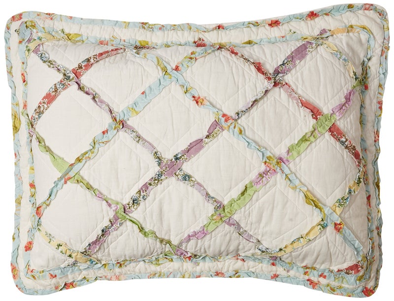 LAURA ASHLEY Laura Ashley Home - Standard Sham  Soft Cotton Bedding with Envelope Closure  Pre-Washed Home Decor for Added Softness (Ruffle Garden Cream  20"" x 26"")  - Image 1