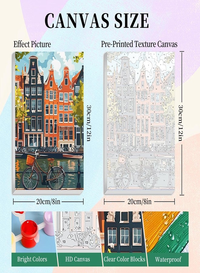 Camocin 4 Pack Framed Paint by Numbers Kit for Adults with Wooden Easel, City Landscape Paint by Numbers with Frame for Beginner, City Travel Adult Paints by Number Kits on Canvas Framed 8 x 12 Inch - Image 3