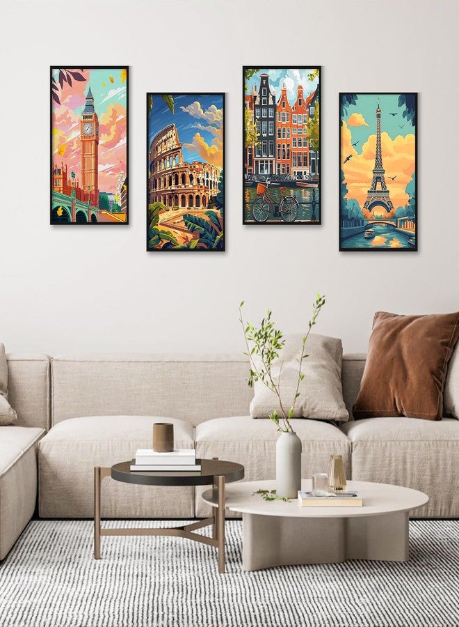 Camocin 4 Pack Framed Paint by Numbers Kit for Adults with Wooden Easel, City Landscape Paint by Numbers with Frame for Beginner, City Travel Adult Paints by Number Kits on Canvas Framed 8 x 12 Inch - Image 2