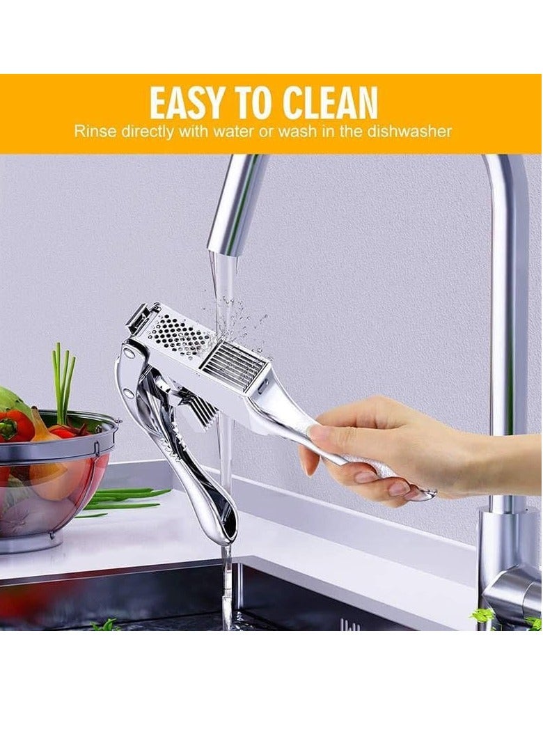 مكبس ثوم ممتاز من الفولاذ المقاوم للصدأ. مكبس جوز ومعصرة زنجبيل، مكبس ثوم احترافي 3 في 1 مع فرشاة ومقشرة - سهل التنظيف، آمن للاستخدام في غسالة الأطباق ومقبض ناعم لسحق الثوم الناعم - Image 5