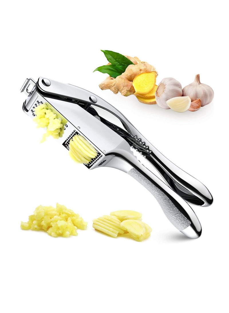 مكبس ثوم ممتاز من الفولاذ المقاوم للصدأ. مكبس جوز ومعصرة زنجبيل، مكبس ثوم احترافي 3 في 1 مع فرشاة ومقشرة - سهل التنظيف، آمن للاستخدام في غسالة الأطباق ومقبض ناعم لسحق الثوم الناعم - Image 1