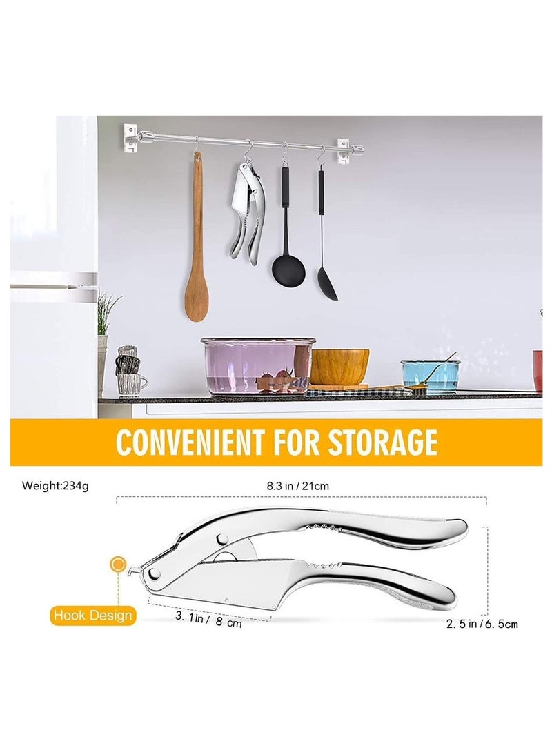 مكبس ثوم ممتاز من الفولاذ المقاوم للصدأ. مكبس جوز ومعصرة زنجبيل، مكبس ثوم احترافي 3 في 1 مع فرشاة ومقشرة - سهل التنظيف، آمن للاستخدام في غسالة الأطباق ومقبض ناعم لسحق الثوم الناعم - Image 2