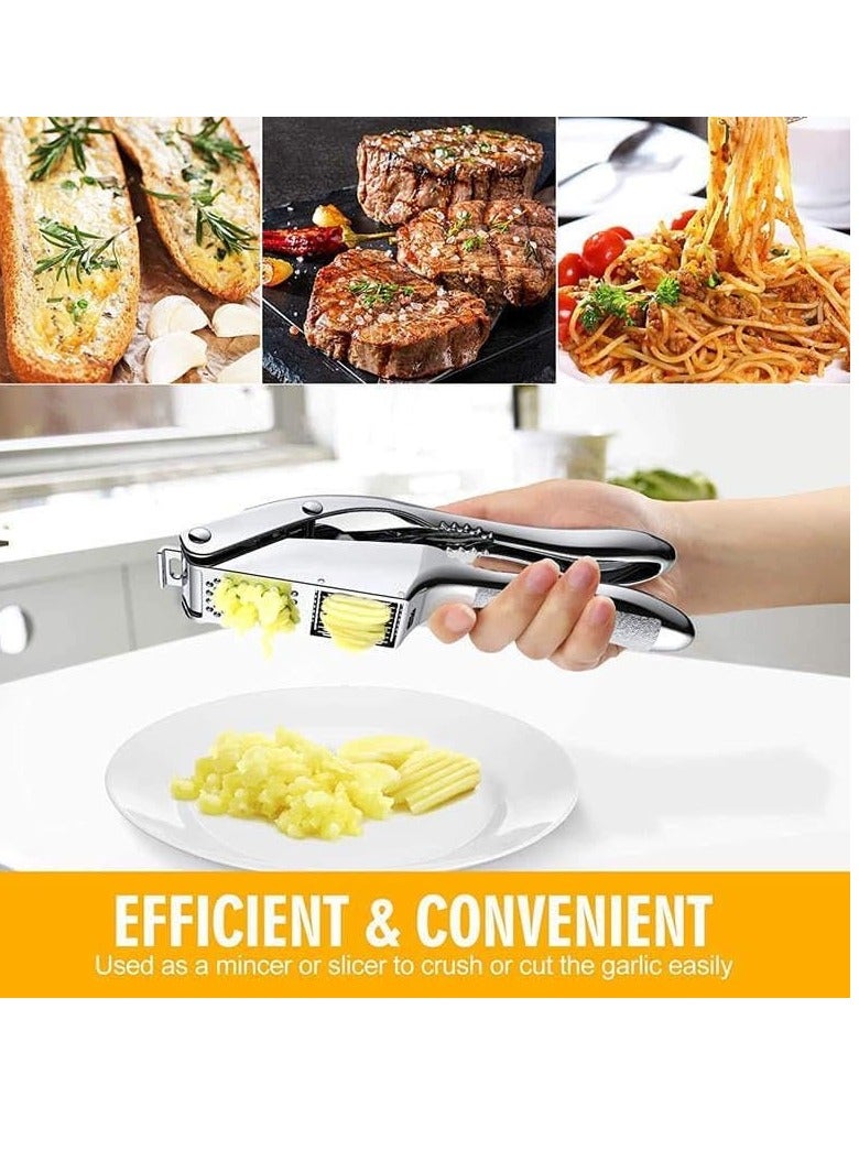 مكبس ثوم ممتاز من الفولاذ المقاوم للصدأ. مكبس جوز ومعصرة زنجبيل، مكبس ثوم احترافي 3 في 1 مع فرشاة ومقشرة - سهل التنظيف، آمن للاستخدام في غسالة الأطباق ومقبض ناعم لسحق الثوم الناعم - Image 3