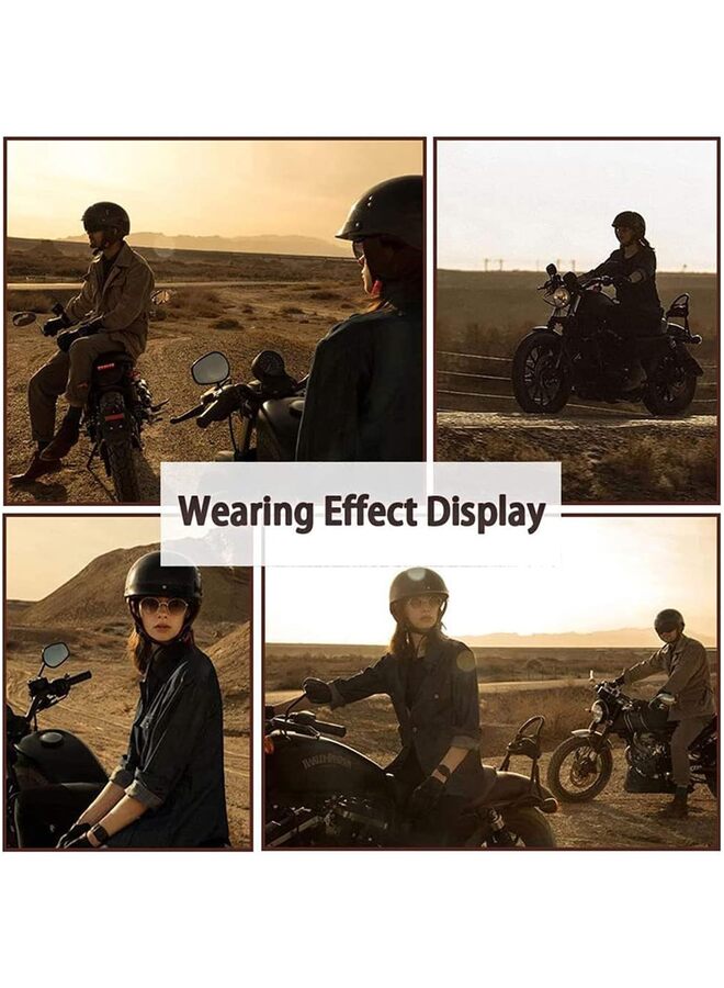 خوذة دراجة نارية صلبة بنصف وجه، خوذة نصف دراجة نارية منخفضة الارتفاع للرجال والنساء، خوذة مفتوحة الوجه للدراجات النارية (اللون: أسود-B، المقاس: كبير جدًا) - Image 5