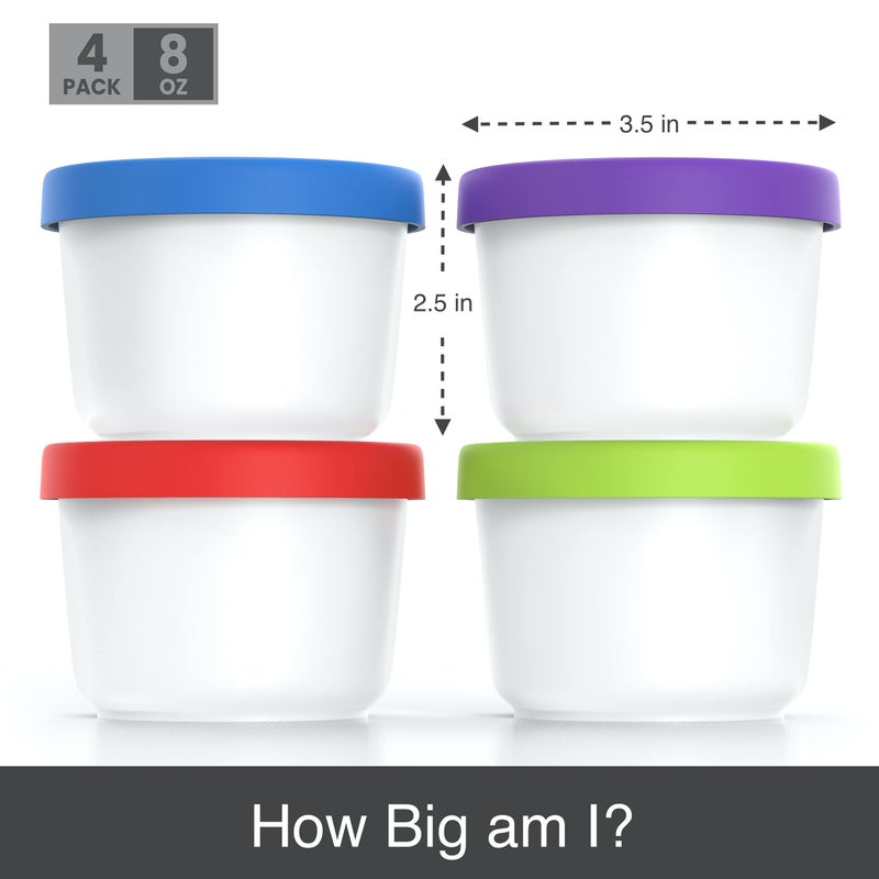 BALCI - 8oz Mini Ice Cream Containers with Silicone Lids (Set of 4) - Freezer Food Storage Containers, Reusable, LeakProof, For Homemade IceCream Containers - Blue, Red, Green, Purple - Image 3