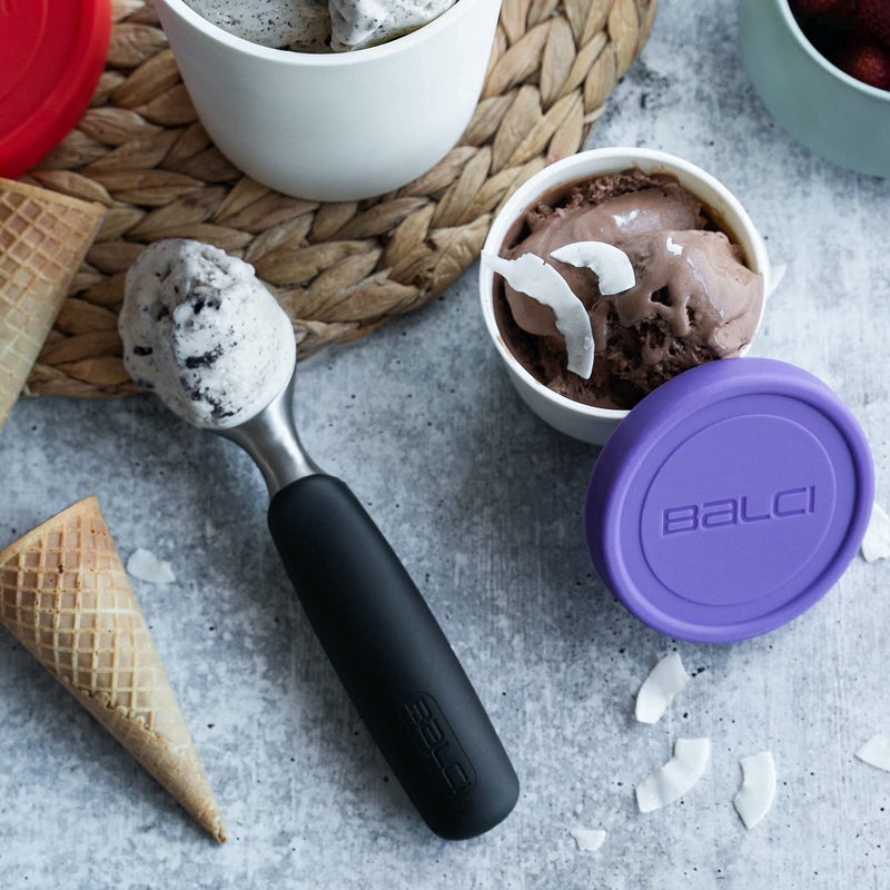 BALCI - 8oz Mini Ice Cream Containers with Silicone Lids (Set of 4) - Freezer Food Storage Containers, Reusable, LeakProof, For Homemade IceCream Containers - Blue, Red, Green, Purple - Image 5