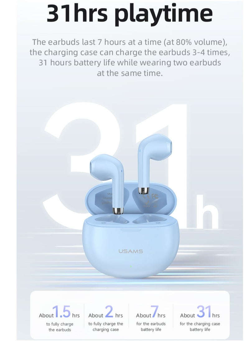Usams - Wireless Earphones with 13mm Drivers For Big Bass. Bluetooth 5.3 Headphones with HD Calls, Dual Mic, Dual Mode Gaming Headset, Smart Touch control, and 31-Hour Playtime. - Image 1
