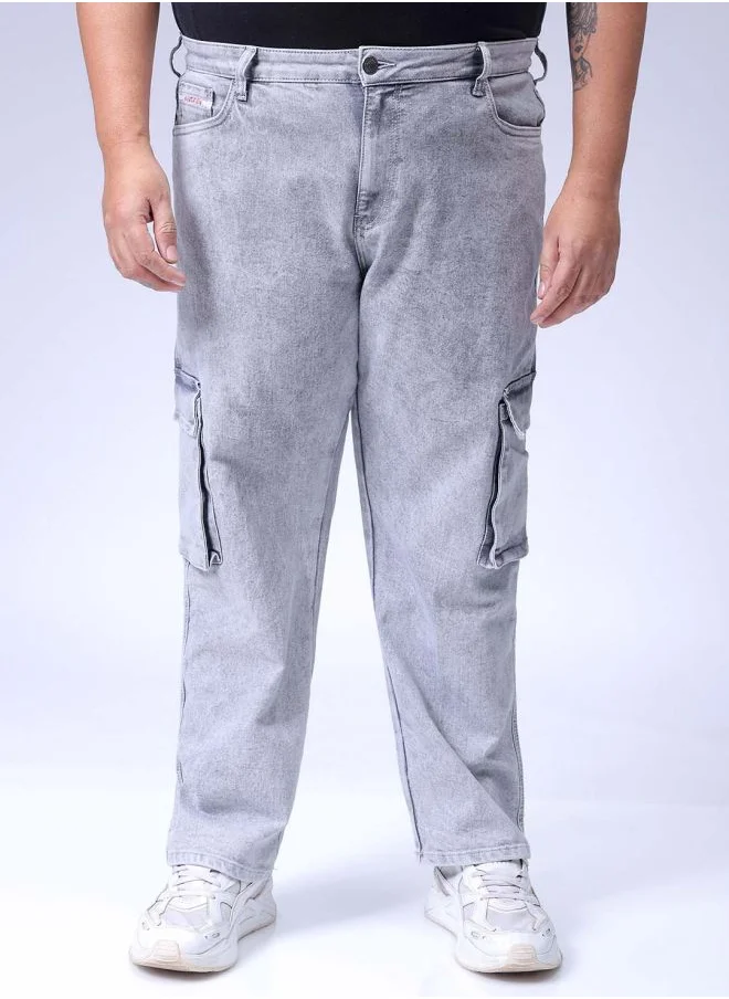 HARDSODA Men Plus Size Baggy Fit Solid Mid-Rise Stretchable Cargo Denims