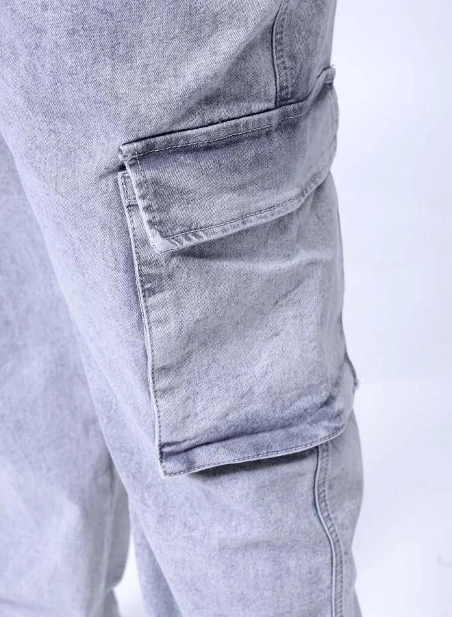 HARDSODA Men Plus Size Baggy Fit Solid Mid-Rise Stretchable Cargo Denims