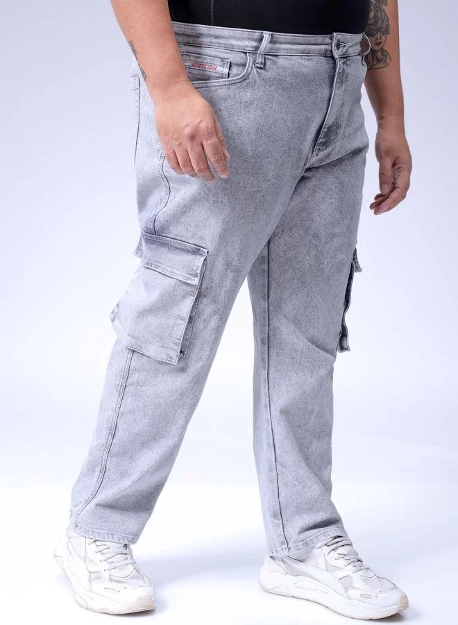 HARDSODA Men Plus Size Baggy Fit Solid Mid-Rise Stretchable Cargo Denims